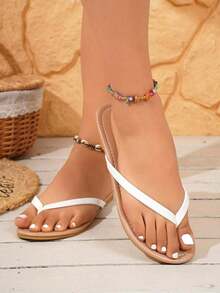Plus Size Women Thong Sandals, Flat Beach Resort Casual Flip Flops,Slippers Women - 白色 - 查看 3