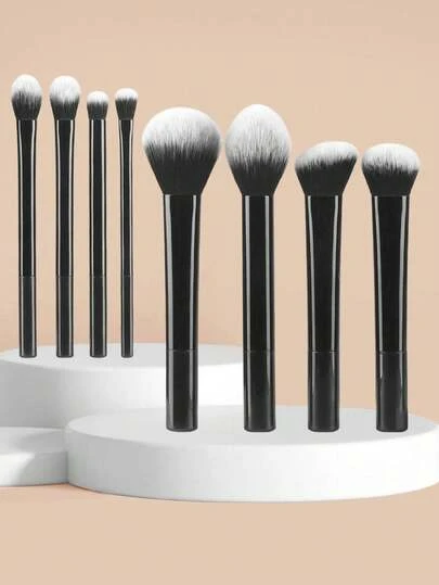  YZIMENG 8件套黑色专业化妆刷套装，适用于面部化妆，包含腮红刷、粉底刷、修容刷、散粉刷、遮瑕刷、眼影刷等化妆工具，适合初学者、日常使用和旅行，旅行化妆刷套装，送给女性和女孩的礼物，化妆刷套装