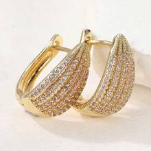 Women's Fashion Wedding Jewelry, Synthetic Round White Cubic Zirconia Hoop Earrings, Small Round Earrings - Gold - View 2