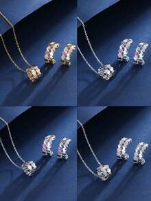 2pcs/Set Minimalist Hexagon Honeycomb Necklace & Earrings Set, Luxury Niche Design Jewelry, Suitable For Gifts And Daily Wear - earrings necklace set - View 7