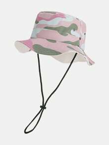 儿童迷彩速干耐用渔夫帽，1顶，可调节下巴带，防风防晒，适合露营、徒步、海滩、度假等场合。 - 1PC - 查看 9