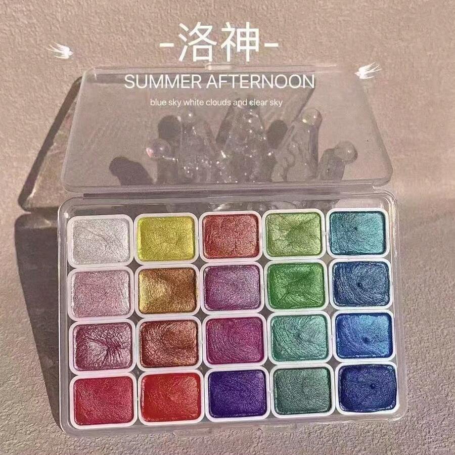 20 Colors Pearl Powder Solid Watercolor Paint Set, Dunhuang & Metallic Tones, Suitable For Floral Arrangement, Packaging, Calligraphy, Painting, DIY Model Making - A - View 1