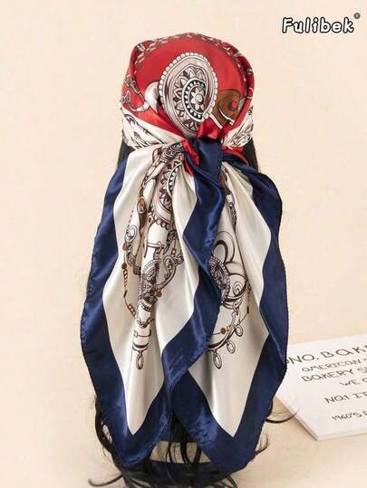 1pc Women's 90cm Silk-Like Square Scarf With Bandana Print, Fashion Versatile Headband, Neck Scarf, And Hair Wrap, Lightweight Satin-Feel Shawl For Daily Wear, All Season Outfits, Travel Essentials, And Chic Gift Idea For Women