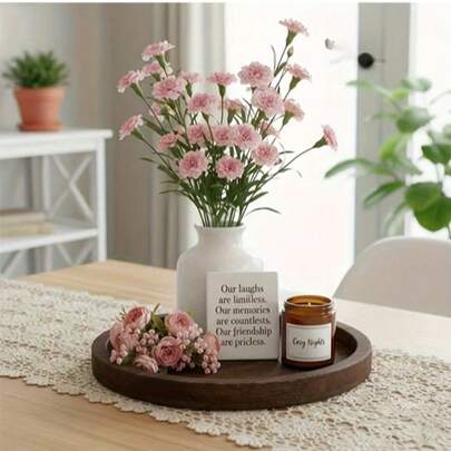 1 Set Rustic Home Decor: Dried Flower Vase + Scented Candle + Mini Potted Plant, Farmhouse Style Living Room Bedroom Coffee Table Decorations: White Vase With Dried Flowers, Fragrant Candle, Faux Greenery On Wooden Tray, Suitable For Nordic Style Home Decor And Gifts