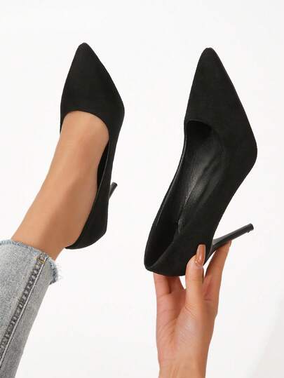 Women's Classic Minimalist 9cm Pointed Toe Stiletto Heel Wedding Party Nightclub Pumps, Elegant Suede-Like High Heels For Banquet & Work