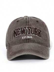 Letter Embroidery Washed Vintage Baseball Cap New York Women's Baseball Cap Washed Baseball Cap - 1件-棕色 4線 - 查看 13
