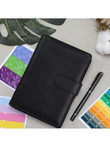 1pc A6 Budget Binder With Cash Envelope. Cash Savings Notebook Budget Planner PU Leather Loose Leaf Binder With 2 A6 Binder Pockets, Cash Envelope Holder - Multicolor - View 4