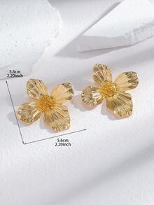 1 Pair Exaggerated Lily Flower Brass Earrings, Summer Beach Style For Women & Girls - Multicolor - View 4