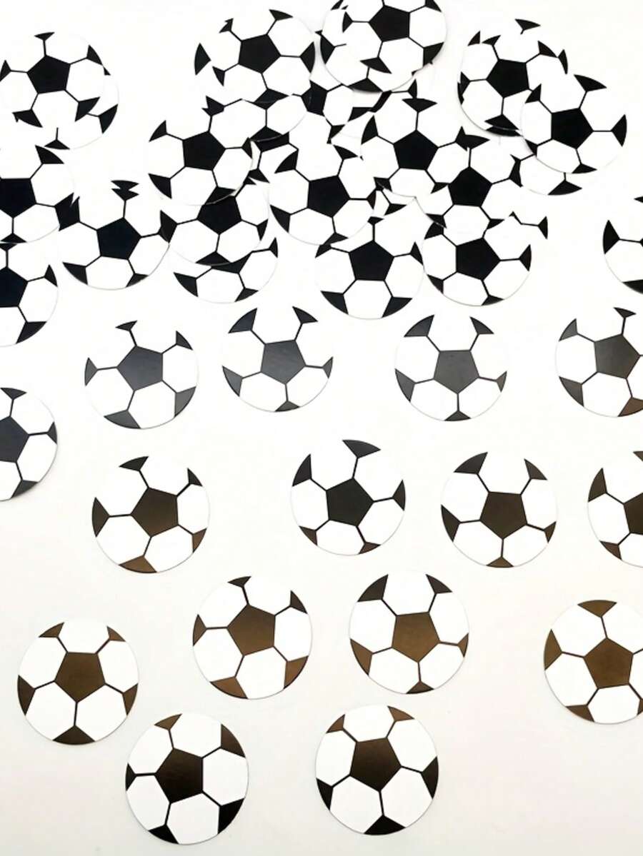 50/100 pièces de décorations en papier sur le thème du football, convenant pour la décoration de fête de football, pouvant être éparpillées sur les tables de salle à manger. Taille : 4,5 cm. Applicable pour les fêtes d'anniversaire à thème sportif, les rassemblements de fans de football et les décorations du jour du match. Convient pour la Coupe du Monde USA-Canada-Mexique, la décoration de la Coupe de football, les matchs de football, la Coupe du Monde, la décoration de la Coupe de football 2026.