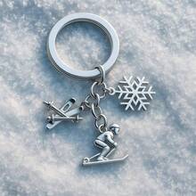 Snowboarding Keychain With Skis, Snowflake Skier Charms U2013 Snowflake Key Chains Women Bag Charms, Skiing Keychain Skiers, Snowboarders Winter Adventure Lovers - Initial - View 3