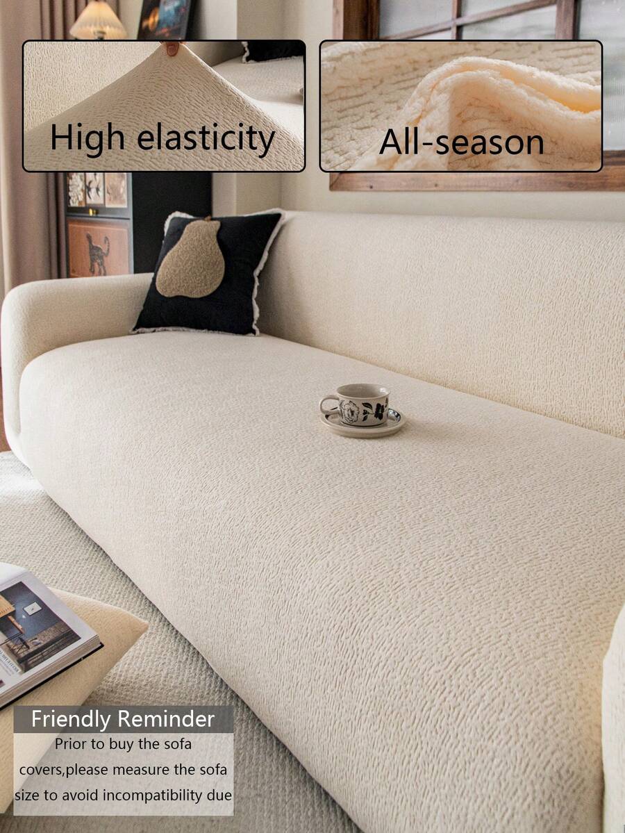 1pc Classic Solid Color Sofa Cover, High Elasticity, Dust-Proof And Dirt-Resistant, Machine/Hand Washable Furniture Protector, Suitable For All Seasons, Fits 3/4 Seater Sofa (Multiple Sizes Available) - Beige - View 1