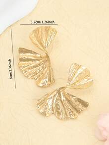 一对欧美风格几何叶形金属耳环，独特优雅，适合新娘佩戴，夸张的银杏叶金色耳环 - 金色 - 查看 6