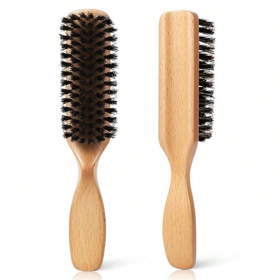 Boar Bristle Hair Brush Men - Slick Back Hair Brush - Mens Hairbrush With Stiff Bristles Wooden Handle, Thick, Fine Normal Hair Smoothing Styling Adding Shine, Beard Mustache Brush Comb - Wood - 查看 1