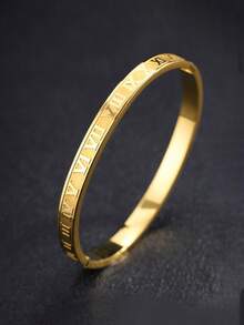 RAYQUEEN Bộ trang sức vòng tay bằng thép không gỉ thời trang, đa năng, khắc số La Mã và hình hoa năm cánh, thích hợp làm quà tặng dịp lễ. - Vàng - Xem 9