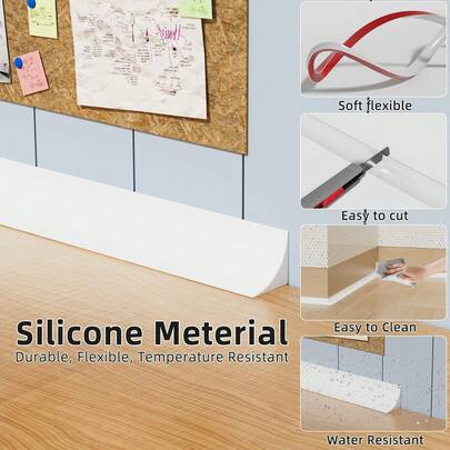 1pc 39.37in/78.74in/118.11in Flexible L-Shaped Quarter Round Trim, Bendable Decorative Strip, Double-Sided Silicone Adhesive Trim For Floor Edges, Wall Corners, Stairs, Cabinets And Bathtub Edges, 0.59in X 0.59in