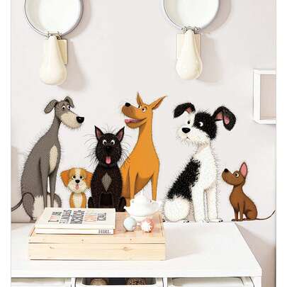 Hình dán tường hoạt hình chú chó, chủ đề vẽ tay kiểu Châu Âu và Mỹ, tranh dán tường nghệ thuật PVC, tự dính, thích hợp cho phòng trẻ em, tường phòng ngủ, nhà nghỉ gia đình, phòng theo chủ đề miền Tây, trung tâm giáo dục mầm non, góc nghệ thuật, hiệu sách thiếu nhi, tường chụp ảnh và các không gian khác, hình dán nghệ thuật câu chuyện dễ thương có keo tự dính.