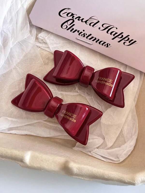 1个女士蝴蝶结金色标签塑料发夹，高品质优雅简约，渐变色百搭夏季发饰，适合日常、休闲、派对、工作、度假、洗脸、化妆、搭配服装、返校季等场合。