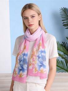 1条新款春夏简约印花轻薄真丝围巾，适合女士日常穿搭搭配 - 彩色 - 查看 7