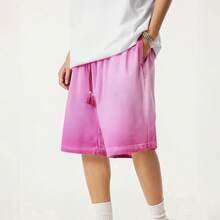 Men's Heavyweight Gradient Washed Drawstring Shorts - Casual Streetwear Elastic Waist Knee Length Shorts With Pockets - Vintage Distressed Denim Look Summer Bottoms For Men -  Y2K Inspired Relaxed Fit Casual Shorts For Daily Wear, Street Style, And Outdoor Activities - 2026 New Arrival American Fashion Essentials - Màu Hồng Tươi - Xem 4