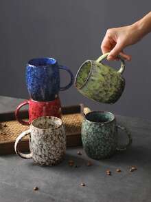 1个复古陶瓷马克杯，大容量家用水杯，反应釉咖啡杯，办公茶杯，早餐牛奶杯，啤酒杯，拉花杯，情侣杯，简约陶瓷咖啡杯，意式浓缩咖啡杯，陶瓷杯，反应釉陶瓷杯，450毫升 - 彩色 - 查看 1