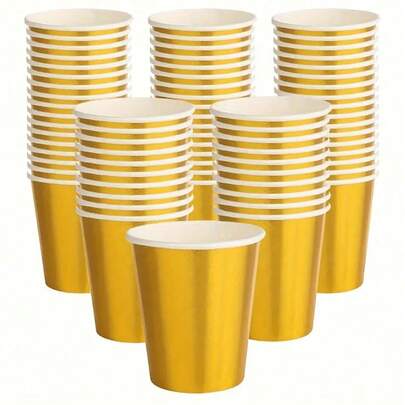 50pcs/25pcs/10pcs 9oz Gold Paper Cups, Elegant Gold Cups With Rose Gold Foil, Suitable For Ladies And Gentlemen, Dinner, Hot And Cold Drinks, Coffee, Milk, Juice, Hot Tea, Wedding, Family Gathering, Birthday, Housewarming, Christmas, Party Bridal Shower, Party Decor, Game Cups, Mother's Day Gift, Celebration Gold Cups
