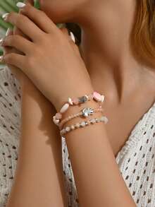 3pcs/Set Beach Vacation Series Bracelets For Women - Pink - View 2