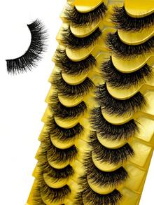 10对柔软蓬松、自然逼真的3D仿貂毛假睫毛，打造更长更浓密的睫毛。假睫毛，睫毛，假睫毛。 - 黑色 - 查看 3