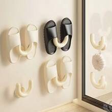 White Suction Cup Shoe Rack, Wall-Mounted Bathroom And Shower Slipper Storage Holder, Practical Slipper Hook - Multicolor - View 2