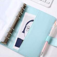 1pc A6 Budget Binder With Cash Envelope. Cash Savings Notebook Budget Planner PU Leather Loose Leaf Binder With 2 A6 Binder Pockets, Cash Envelope Holder - Multicolor - View 11