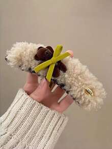 1pc Women's Plush Teddy Bear Bow Hair Clip - Soft Plush Teddy Bear Hair Accessory - Multicolor - View 8