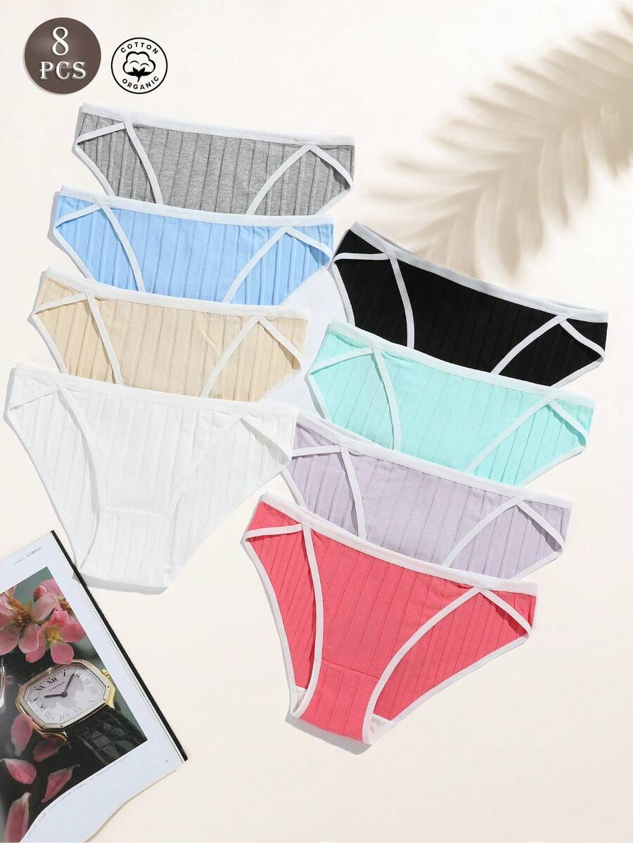 8pcs Women's Minimalist Cotton Breathable Underwear - Multicolor - View 1