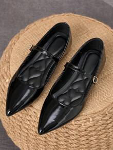 Women's Pointed Toe Splicing Low Vamp Flat Casual Shoes, Purple, Versatile, Suitable For Autumn & All Seasons - Black - View 1