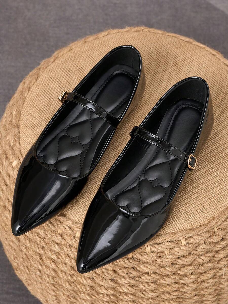 Women's Pointed Toe Splicing Low Vamp Flat Casual Shoes, Purple, Versatile, Suitable For Autumn & All Seasons - Black - View 1