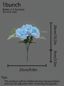1 Bouquet (5 Stems) 13.8inch (H) Artificial Rose Flowers, Home Living Room Tabletop Decor, Wedding, Birthday, Mother's Day, Party Decoration, Bouquet - Multicolor - View 5