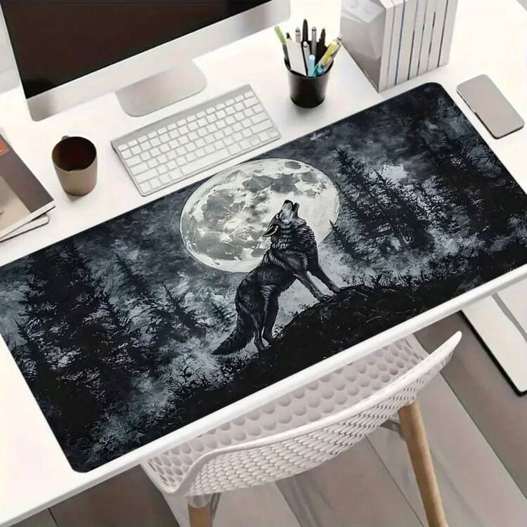 1pc Wild Wolf Howl Large Gaming Mouse Pad,Dark Forest Extended Desk Mat,Office Desk Accessories Non-Slip Stitched Edge Computer Mat ,Rubber Base Laptop Keyboard Pad For Home Office & Gamer,Durable And Spill-Resistant - View 1