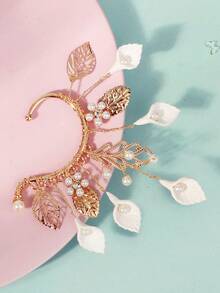 1件 Fairycore 金叶白花耳夹，米白色珍珠装饰，无需耳洞，夹式耳环，适合女性婚礼、新娘舞会等场合，左耳 - 金色 - 查看 6