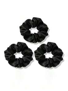 1pc/12pcs Women's Solid Color Satin Silk Hair Scrunchies Set, Soft Satin Elastic Hair Ties, Non-Damaging, Suitable For High Ponytail & Casual Wear Hairbands Head Accessories Elastic Band - Black - 查看 3