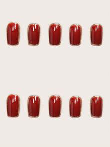 24片中号方形极简风格印花人造指甲，附赠1个指甲锉和1片果冻胶片 - 彩色 - 查看 3