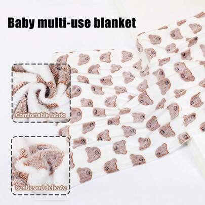 1pc Baby Blanket, Cartoon Print, 100% Polyester Fabric, Soft & Skin-Friendly, Absorbent, 75*100cm