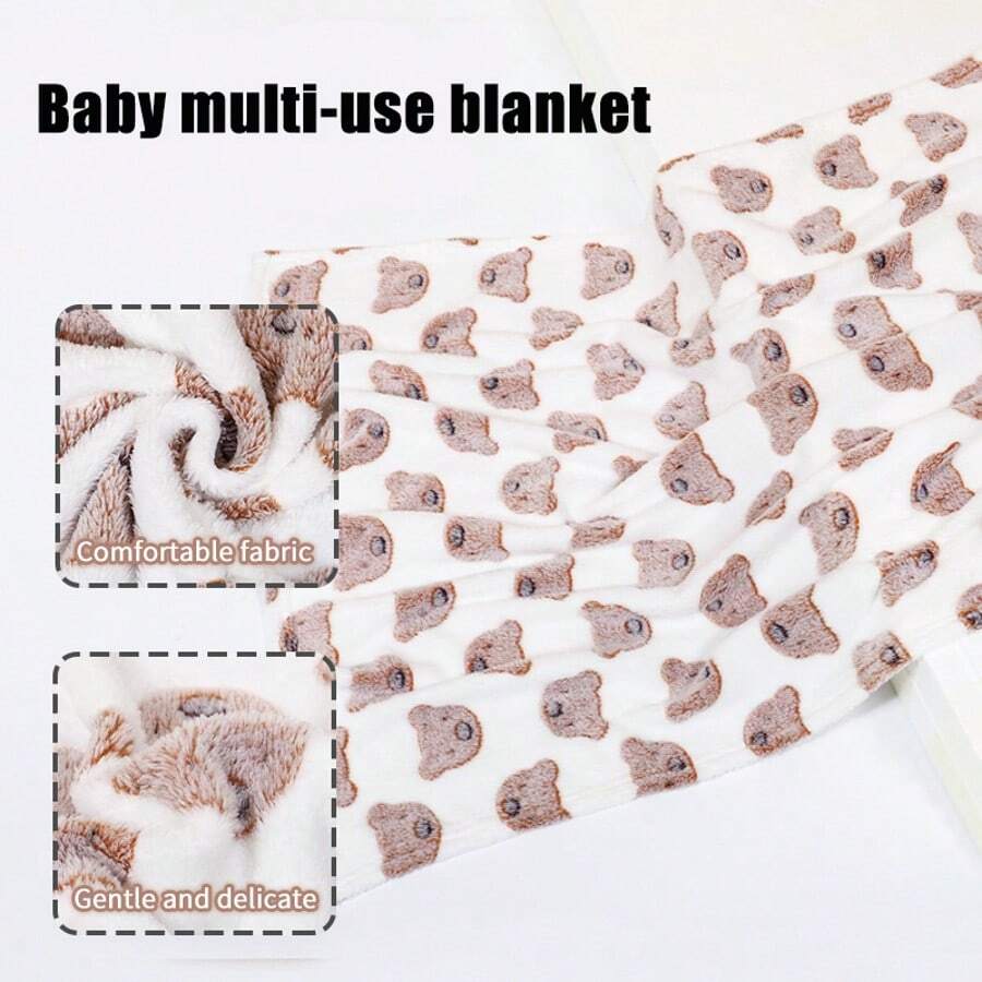 1pc Baby Blanket, Cartoon Print, 100% Polyester Fabric, Soft & Skin-Friendly, Absorbent, 75*100cm - Multicolor - View 1