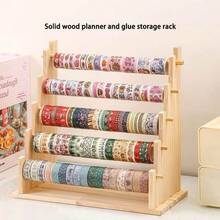 Estantería de escalera de madera de varios niveles y gran capacidad opcional, estantería de almacenamiento con cinta negra y de papel, adecuada para salas de manualidades y embalaje floral - ideal para suministros de arte y manualidades, especialmente para el almacenamiento de cintas y decoraciones navideñas - color madera - Ver 13