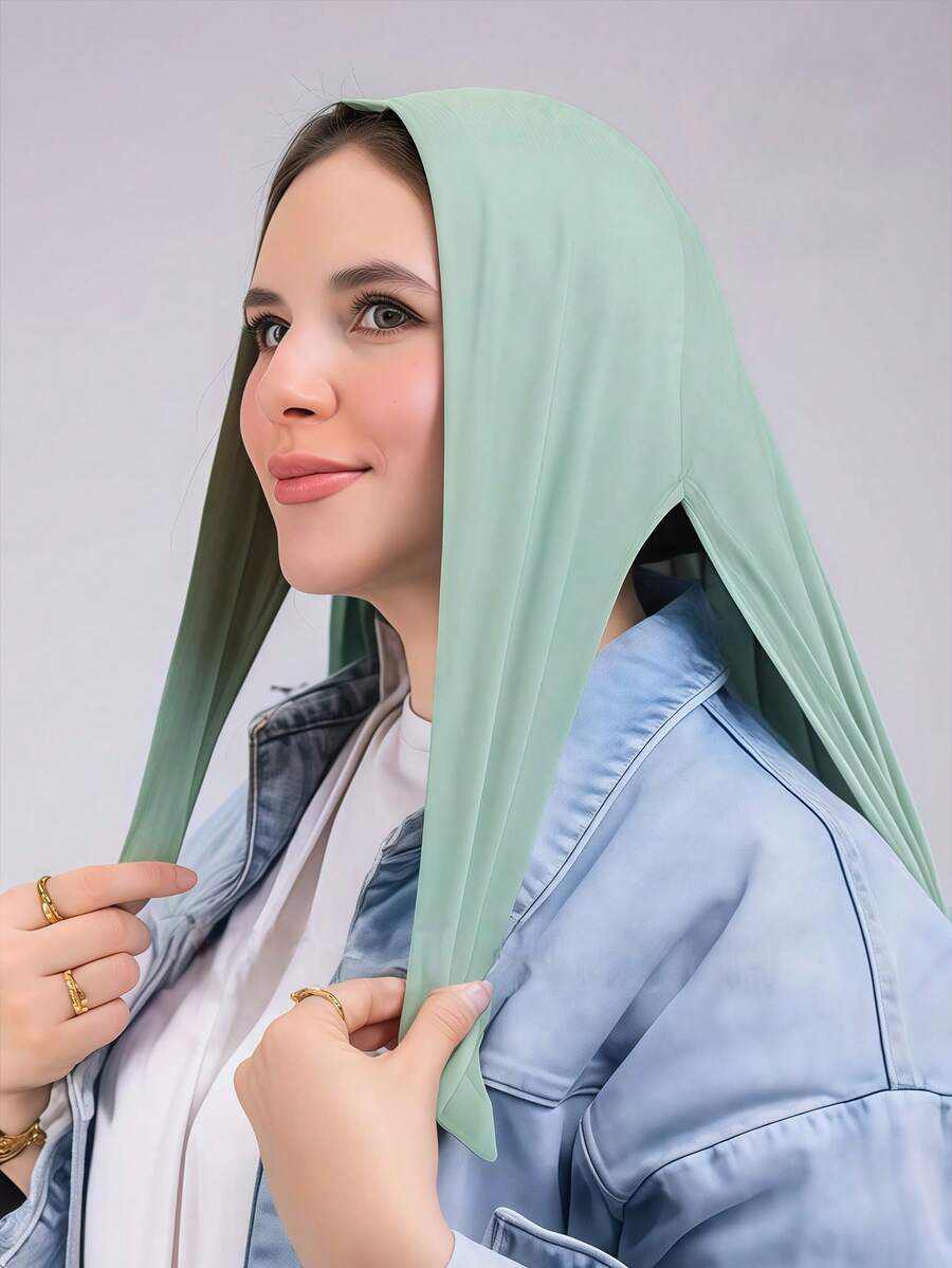 1条女士速戴头巾，100%纯棉系带围巾，经典纯色披肩式围巾，柔软舒适的丝滑莫代尔面料，适合日常佩戴、搭配长袍以及节日场合。