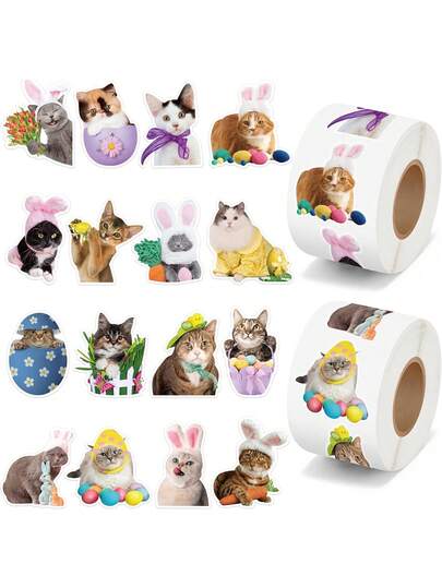 Funny Cat Sticker Rolls - 500PCS Cute Cat Stickers 16 Designs Waterproof Cats Stickers For Water Bottles Laptop Scrapbook Crafts Envelopes Gifts Cute Animal Sticker For Cat Lovers