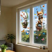 1/4 Set Cute Rabbit Rocking Window Stickers, Suitable For Spring, Reusable PVC Double-Sided Visible Animal Static Cling Window Stickers, Applicable For Glass Doors, Windows, Living Room, Kids Room And Indoor Decoration - Window Stickers - View 3