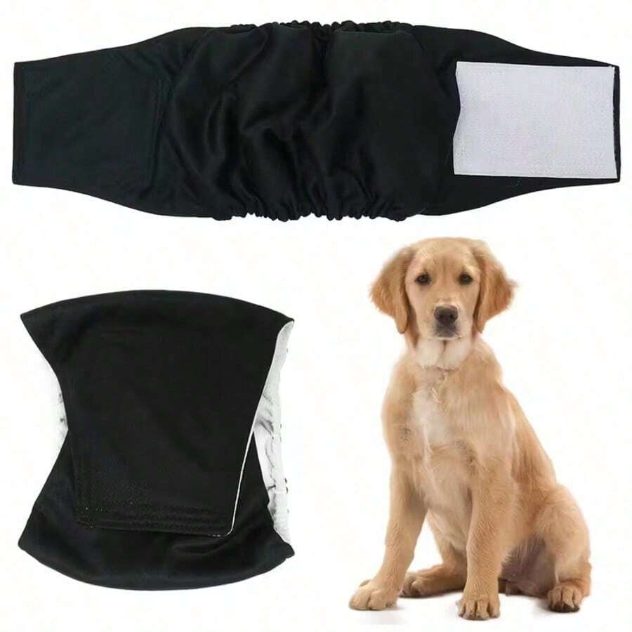 New Washable Reusable Male Dog Diapers, Pet Hygienic Pants Prevent Marking, Male Dog Specific Diaper (Solid Color), Color Random