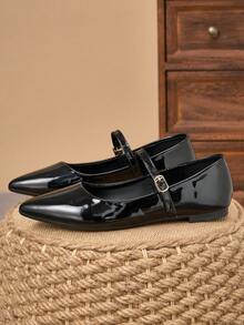 Women's Pointed Toe Splicing Low Vamp Flat Casual Shoes, Purple, Versatile, Suitable For Autumn & All Seasons - Black - View 4