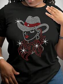 [Camicie casual da cowboy] Camicie casual a maniche corte da donna in stile cowboy | Top a collo tondo con motivi per primavera ed estate - Moda donna, Abbigliamento donna - nero - Visualizzare 2