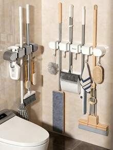 1pc Wall Mounted Mop & Broom Holder, 3/4" Multi-Function Wall Mounted Mop Clip, Hole-Free Mop Fixing Hook With Strong Adhesive, Bathroom Wall Mounted Storage Solution, Heavy Duty Tool Hanger - Multicolor - View 3