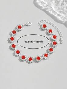 1件女士简约优雅水钻镶嵌爪链手链，适合日常佩戴 - 紅色 - 查看 4