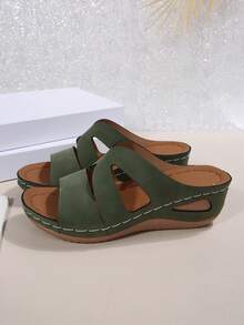 Sandalias y chanclas de moda para mujer para exteriores, con tacón alto, suela gruesa antideslizante y punta abierta, adecuadas para la playa, vacaciones y uso diario - Azul marino - Ver 2